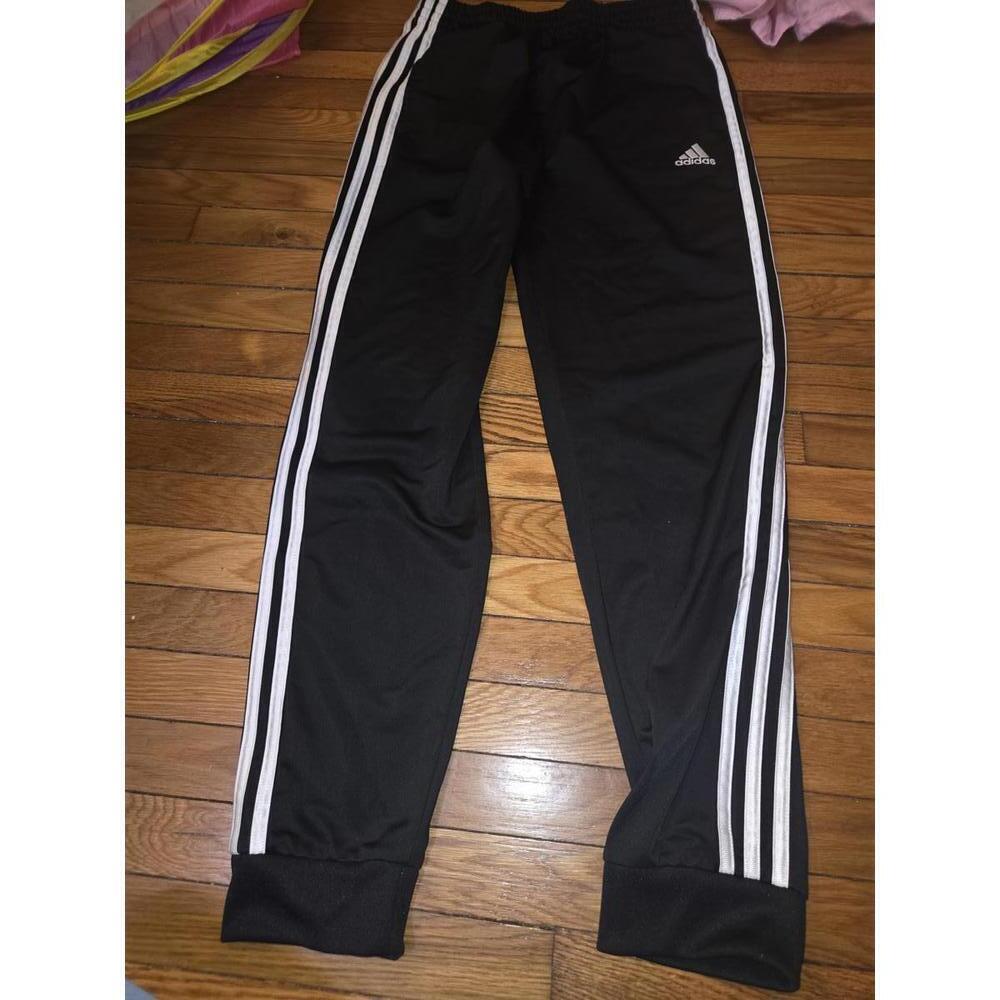 Adidas kids Black Track Pants with White Stripes
